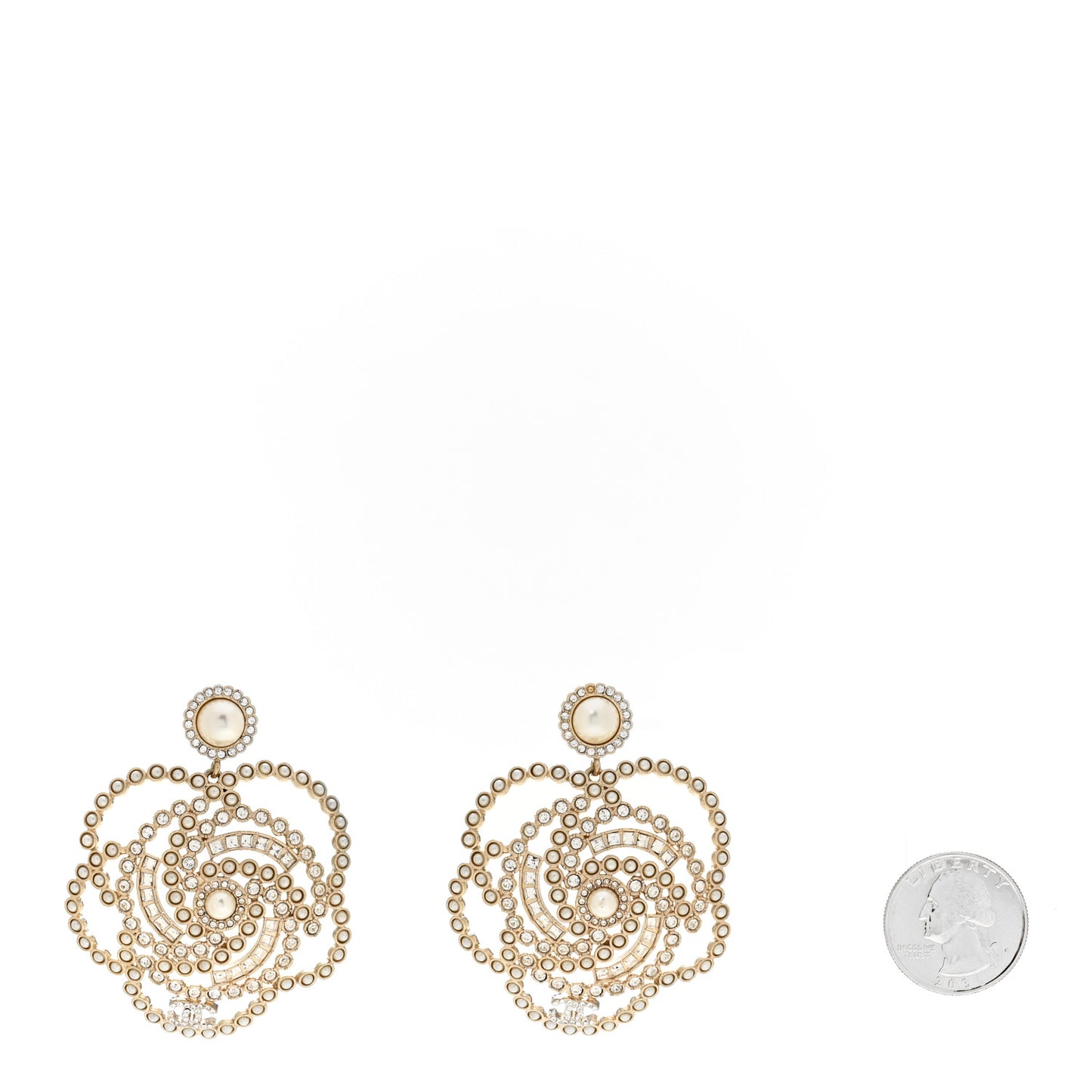 Pearl Crystal Lace Camellia Earrings Gold