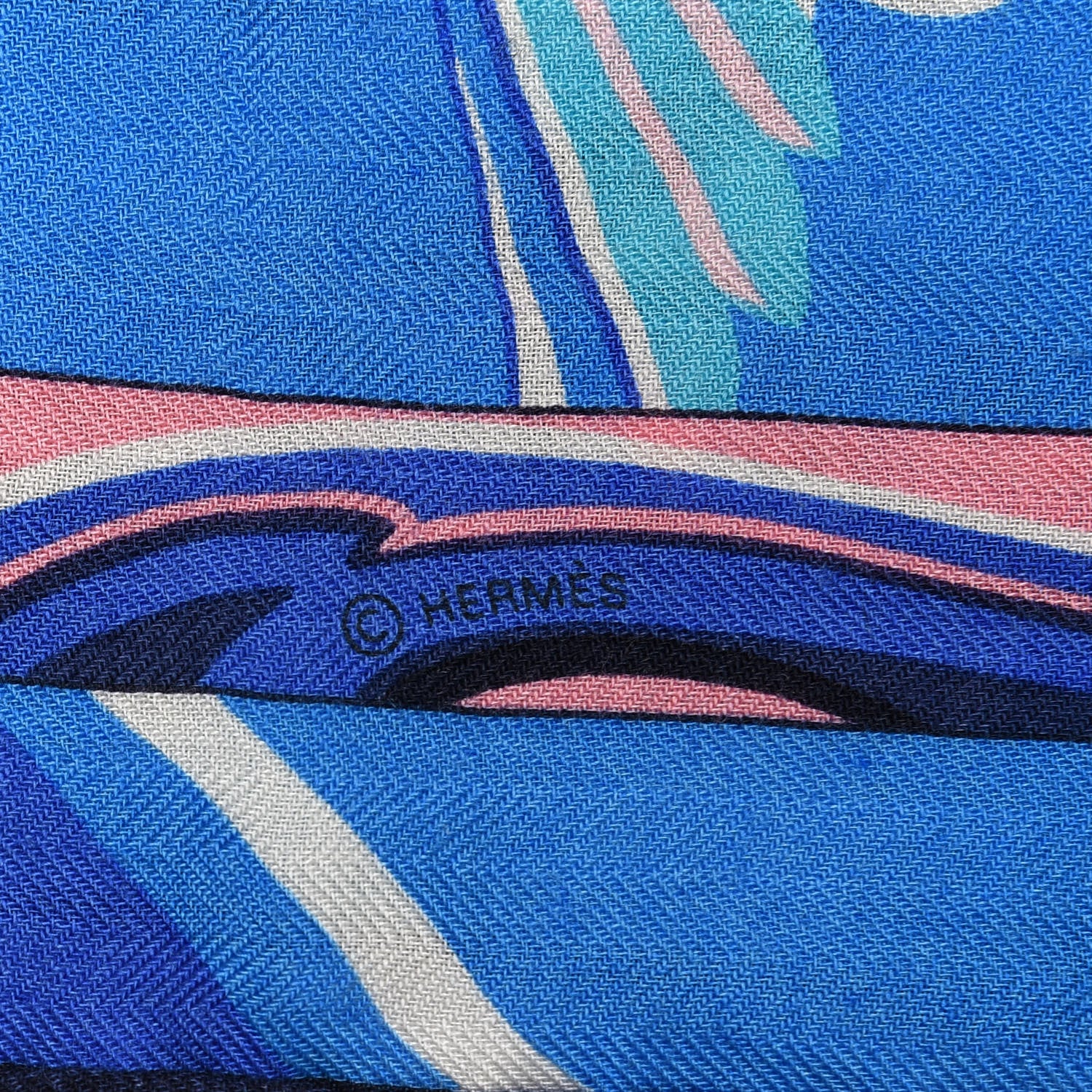 Hermes Cashmere Silk De La Mer Au Ciel Shawl 140 Marine Rose Turquoise 3 of 6