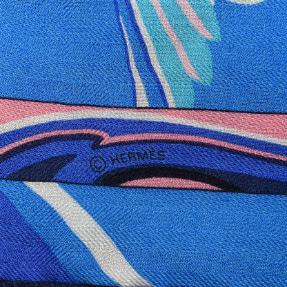 Hermes Cashmere Silk De La Mer Au Ciel Shawl 140 Marine Rose Turquoise 3 of 6