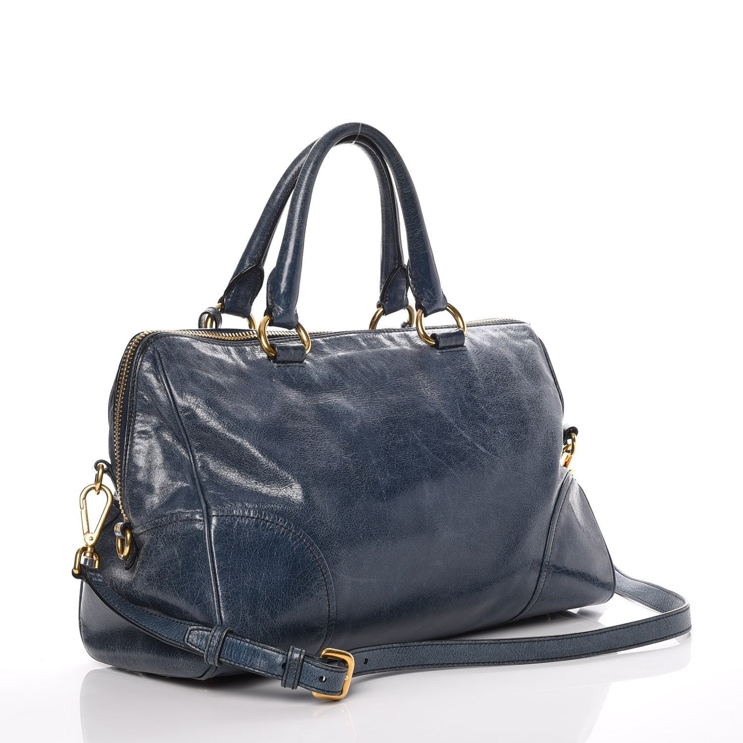 Vitello Shine Shopping Satchel Denim