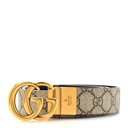 Gucci GG Supreme Monogram Plutone Calfskin Double G Reversible 30mm Belt 80 32 Beige Ebony Black 1 of 4