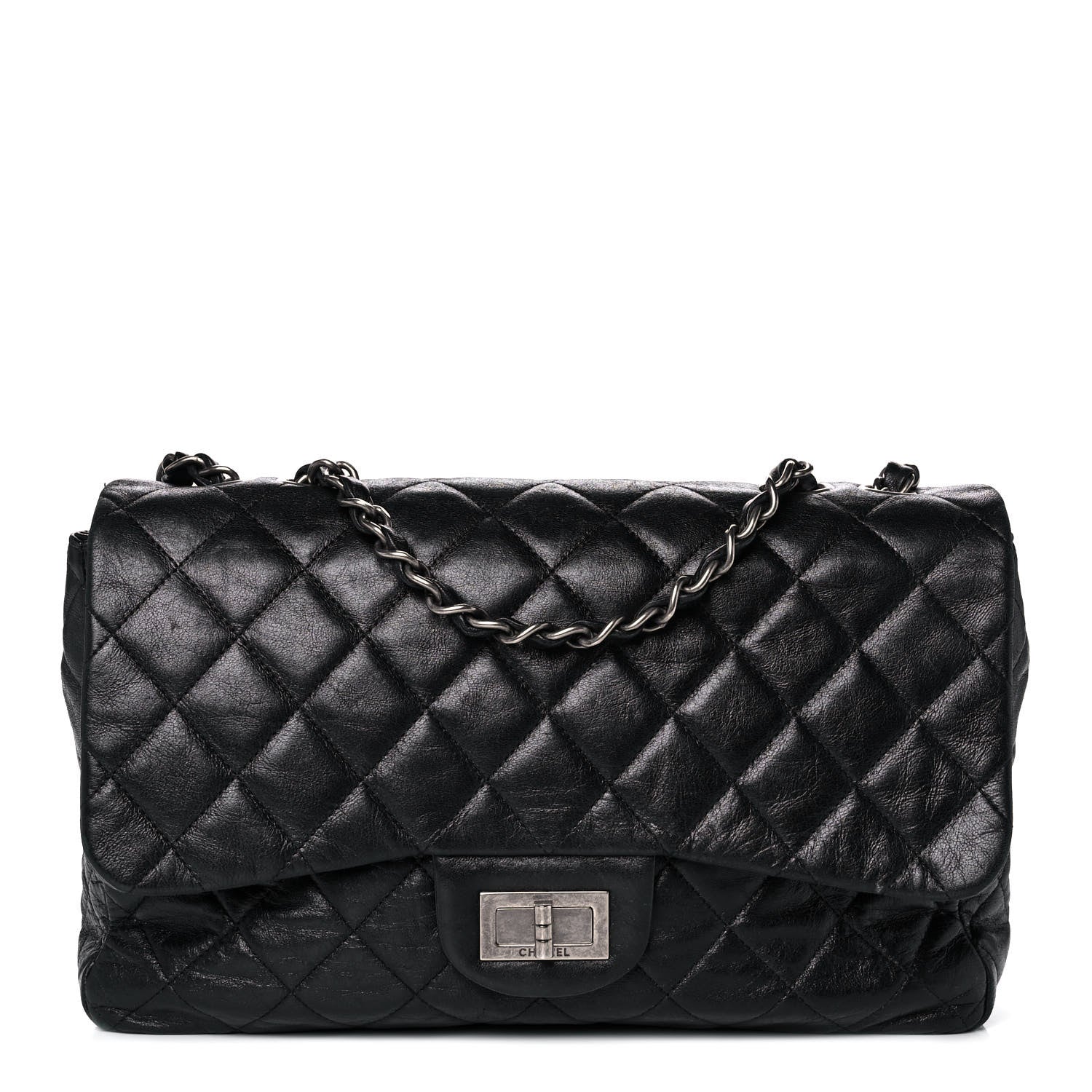 Chanel Washed Lambskin Quilted Jumbo Hybrid Reissue Flap Black 1 of 12