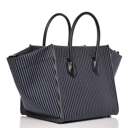 Celine Cotton Canvas Striped Medium Phantom Luggage Navy White 3 of 9