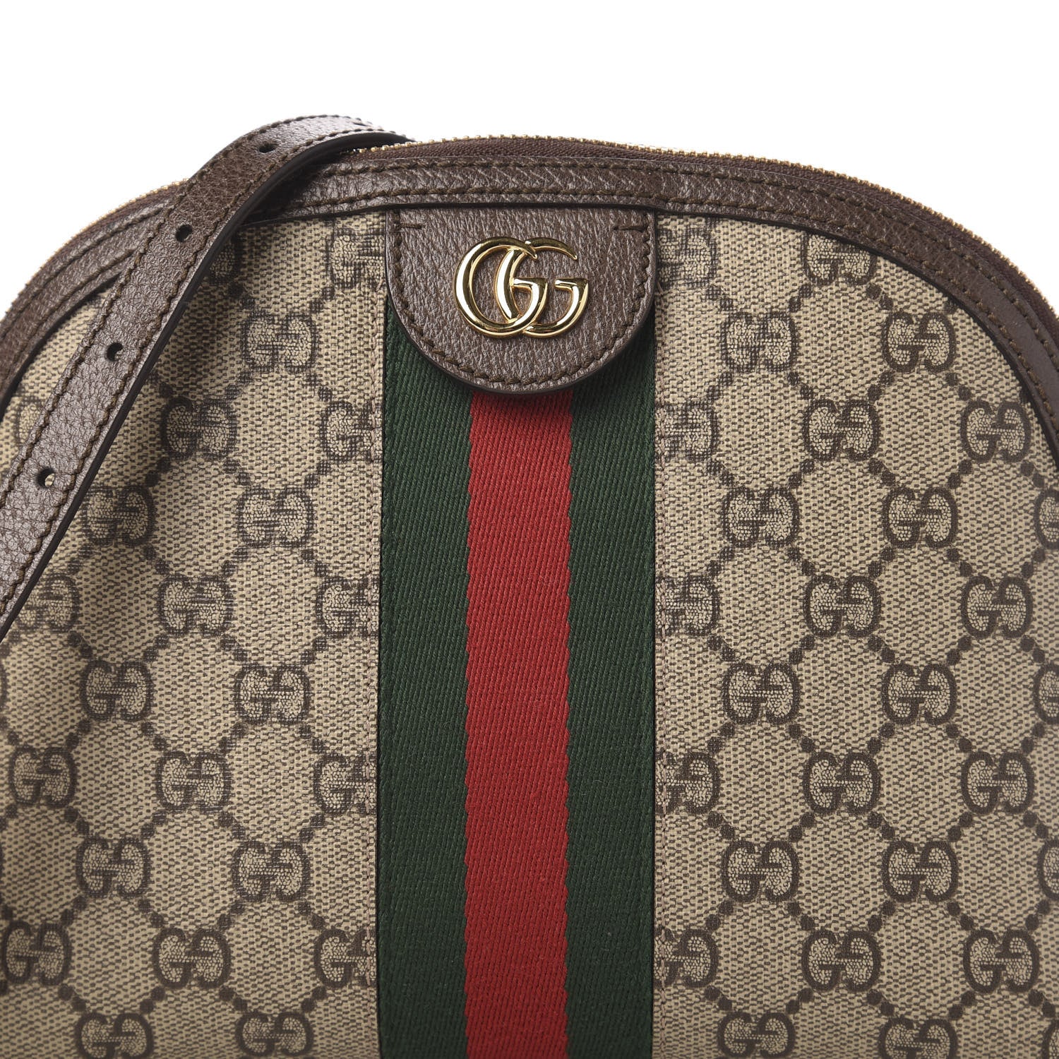 Gucci GG Supreme Monogram Textured Dollar Calfskin Web Small Ophidia Dome Shoulder Bag Beige Ebony New Acero 12 of 12