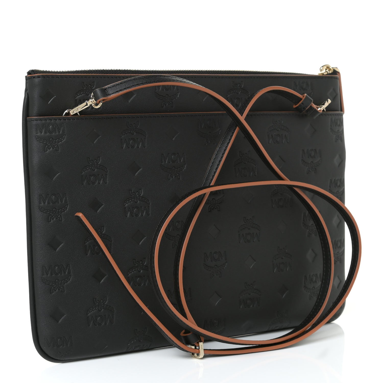 MCM Calfskin Monogram Klara Crossbody Pouch Black 3 of 10