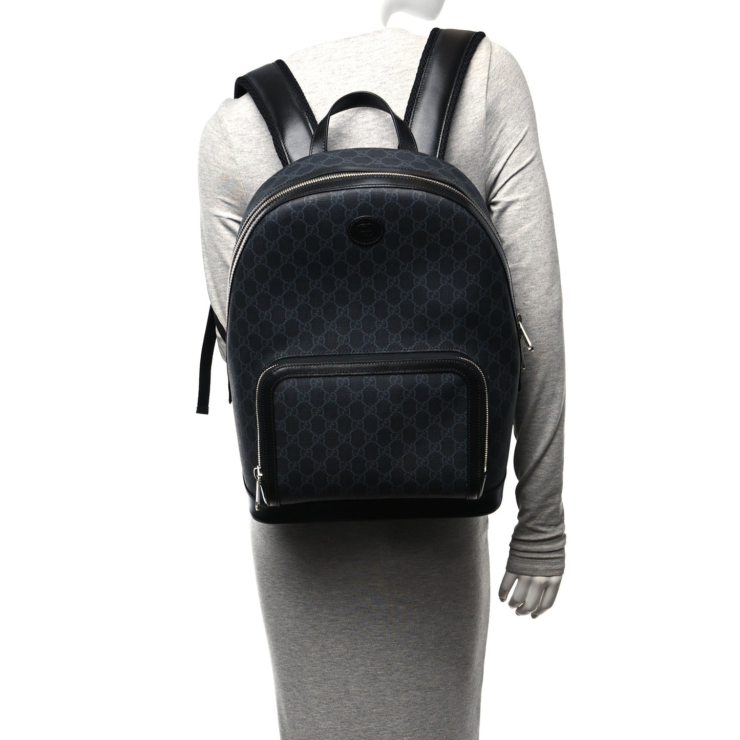 GG Supreme Monogram Textured Calfskin Retro Interlocking G Backpack Black