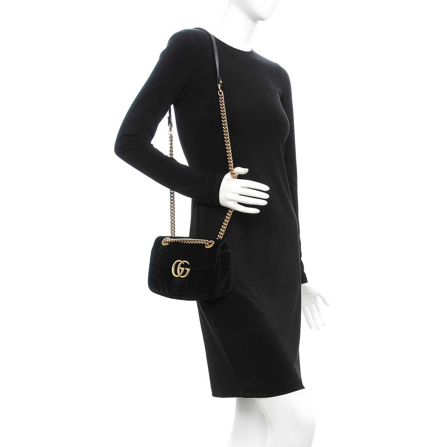 Velvet Matelasse Mini GG Marmont Shoulder Bag Black