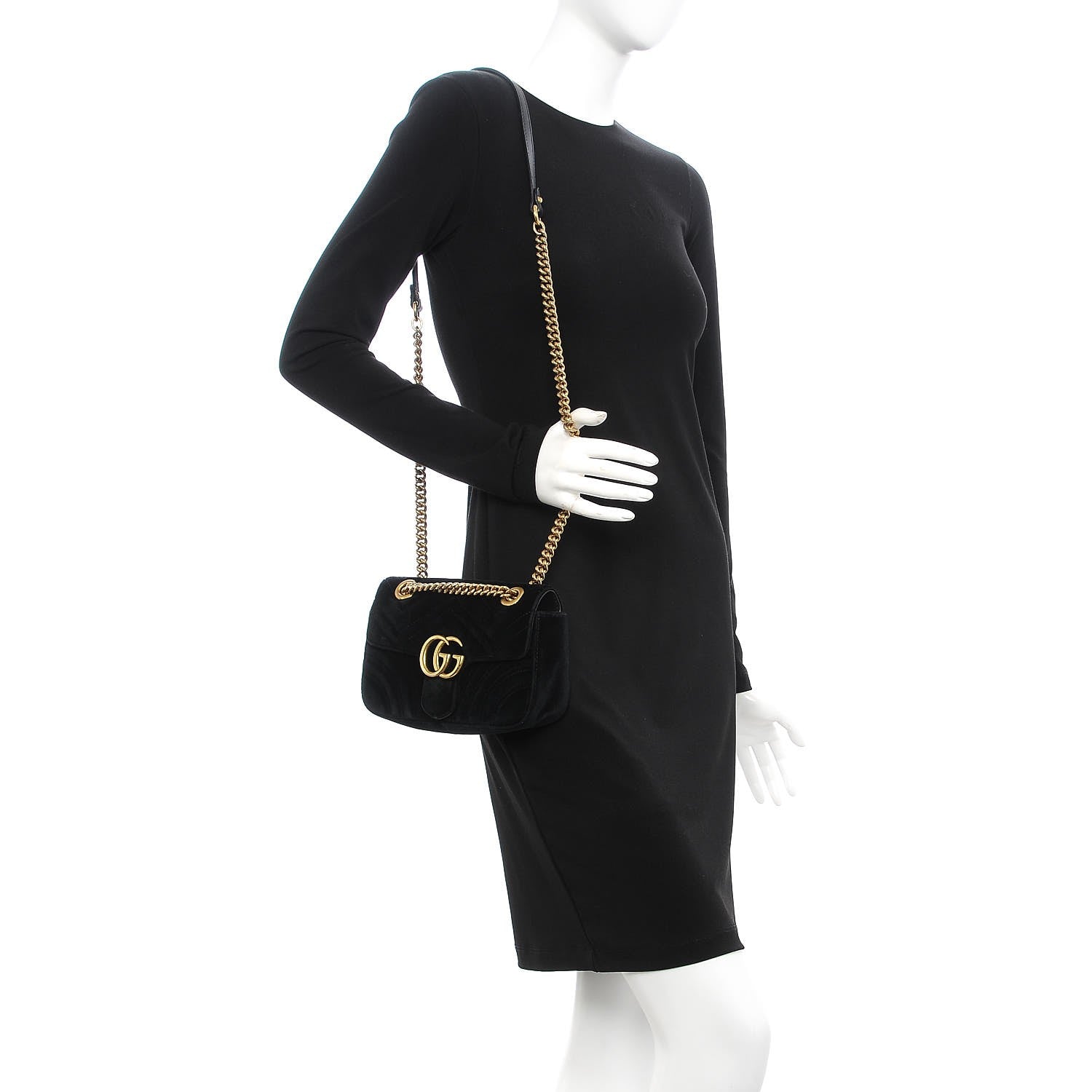 Gucci Velvet Matelasse Mini GG Marmont Shoulder Bag Black 2 of 13