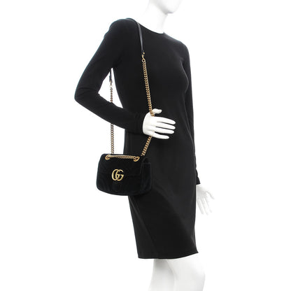 Gucci Velvet Matelasse Mini GG Marmont Shoulder Bag Black 2 of 13