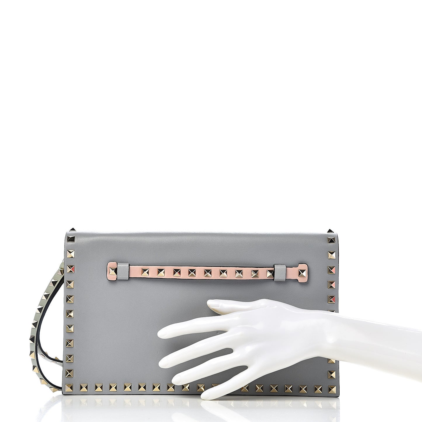 Nappa Watercolor Rockstud Wristlet Clutch Rose Green Yellow Sky