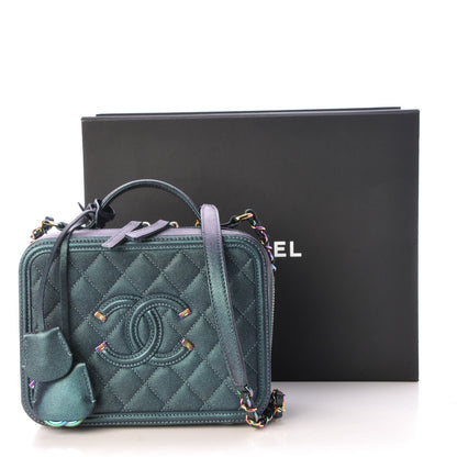 Chanel Iridescent Caviar Quilted Medium CC Filigree Vanity Case Dark Turquoise 8 of 8
