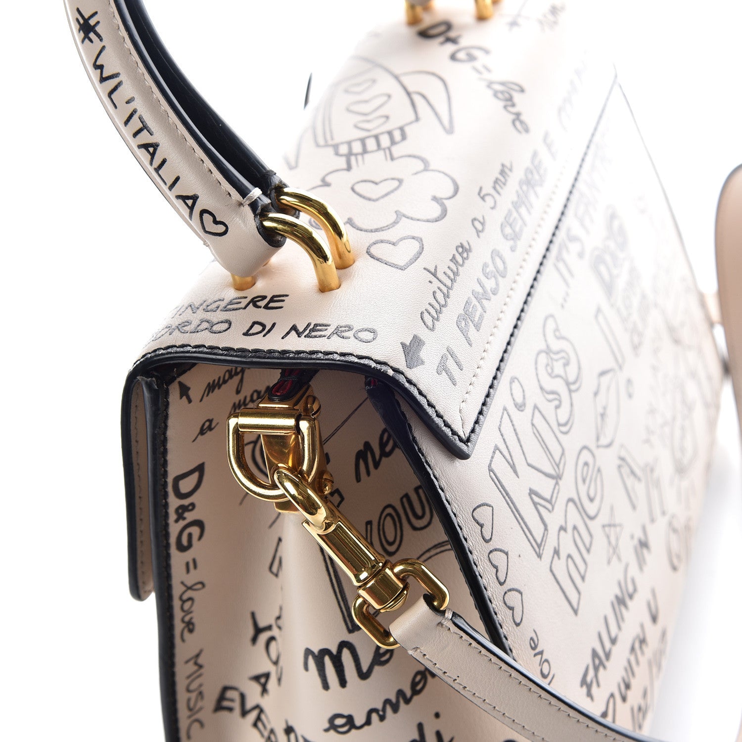 Dolce & Gabbana Calfskin Graffiti Printed Welcome Satchel White Black 13 of 13
