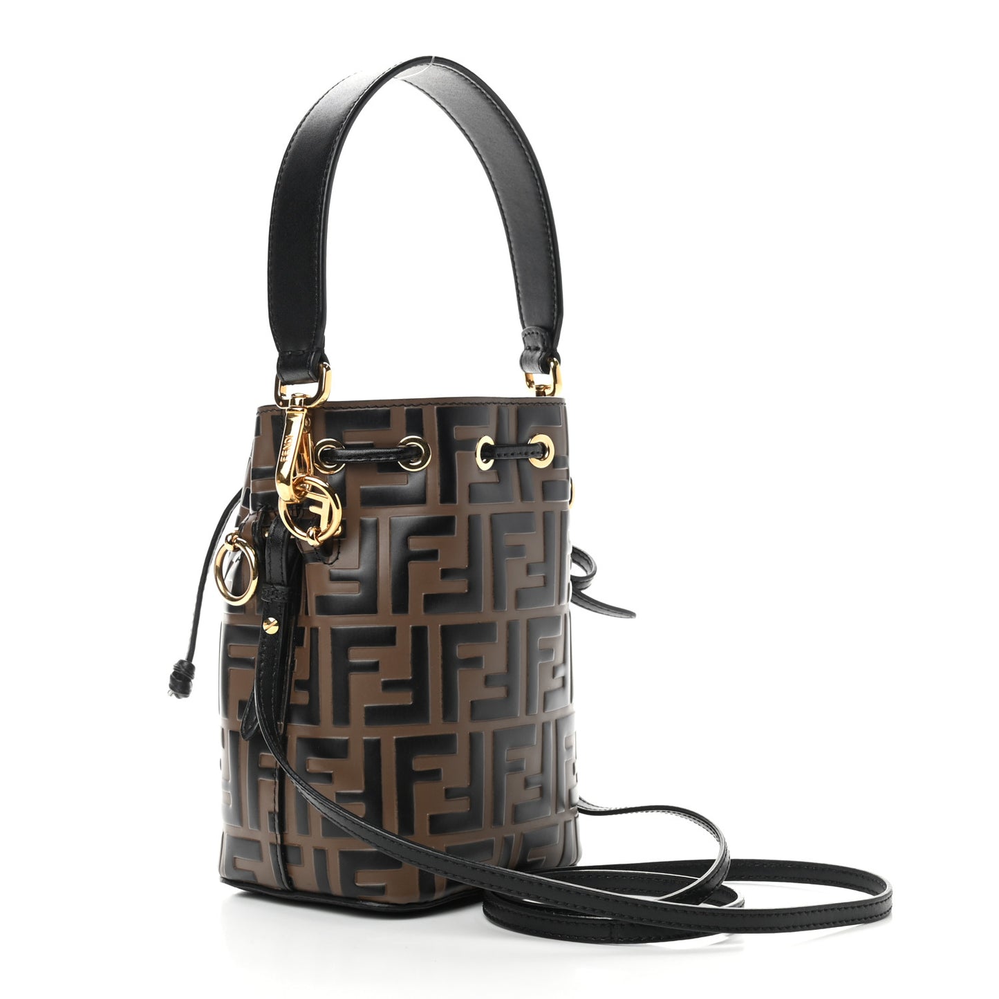 Vitello Liberty F is Fendi Bi-Color FF 1974 Embossed Mini Mon Tresor Bucket Bag Maya Black