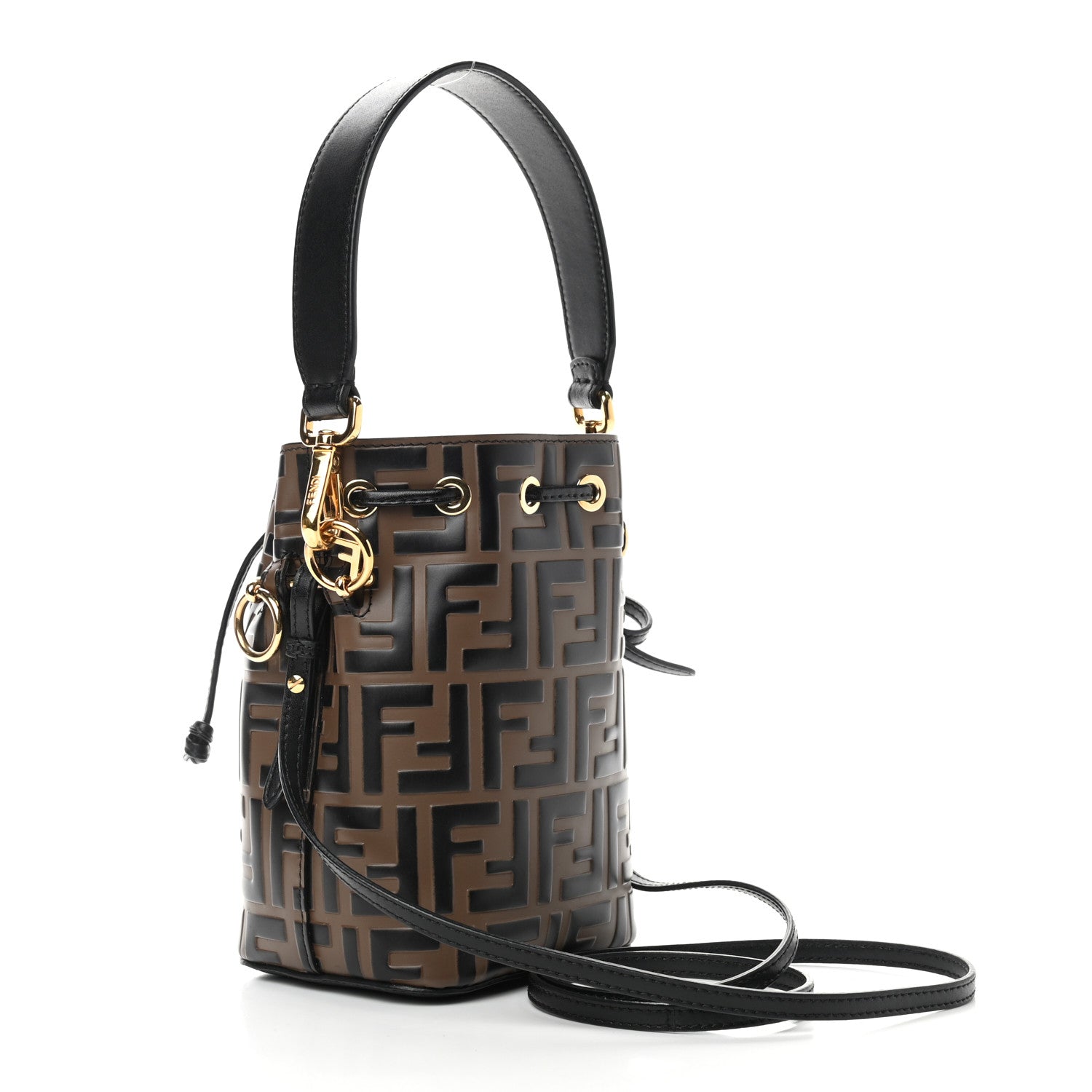 Fendi Vitello Liberty F is Fendi Bi-Color FF 1974 Embossed Mini Mon Tresor Bucket Bag Maya Black 2 of 8