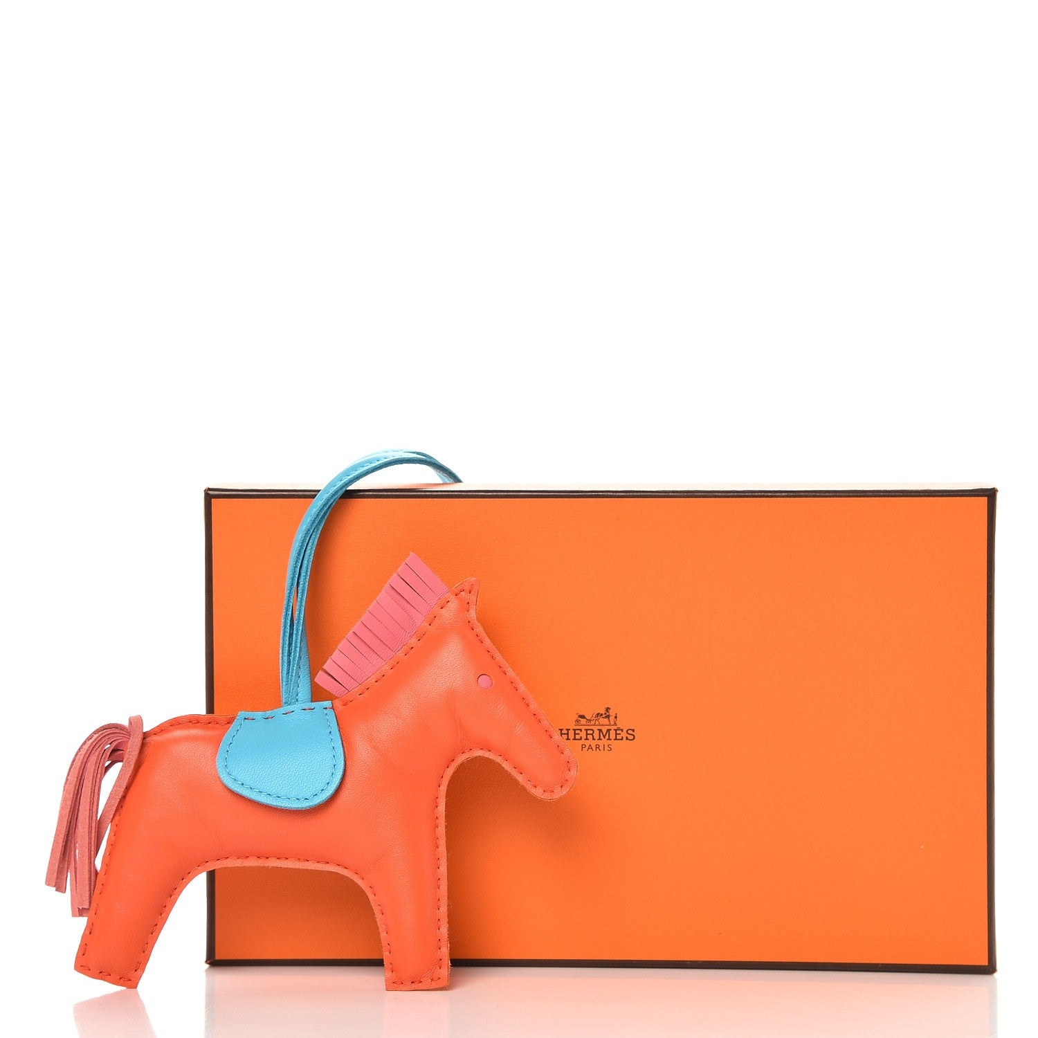 Hermes Milo Lambskin Grigri Rodeo Horse Bag Charm MM Orange Poppy Rose Azalee Bleu Azteque 4 of 4