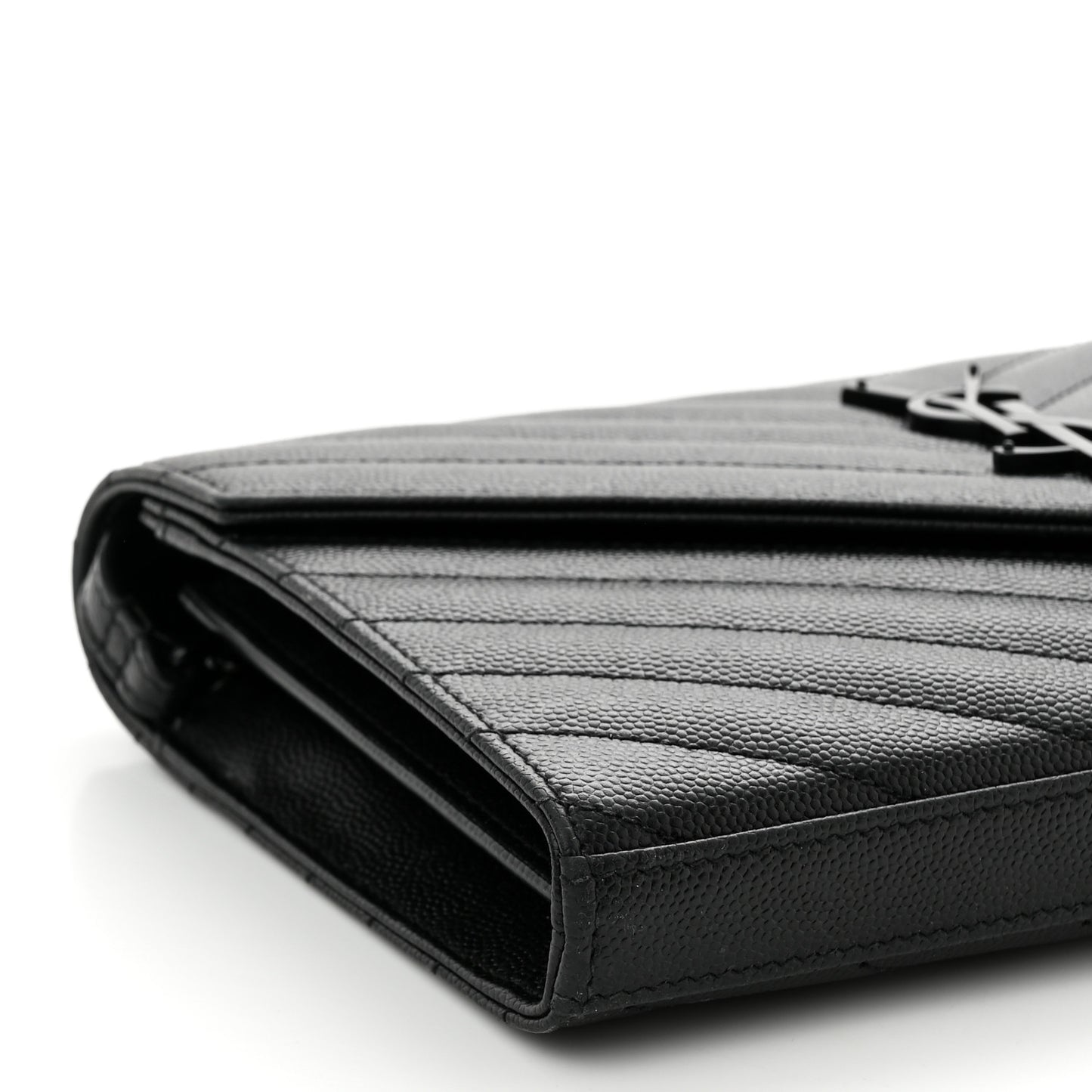 Grain De Poudre Matelasse Chevron Monogram Monochrome Chain Wallet Black