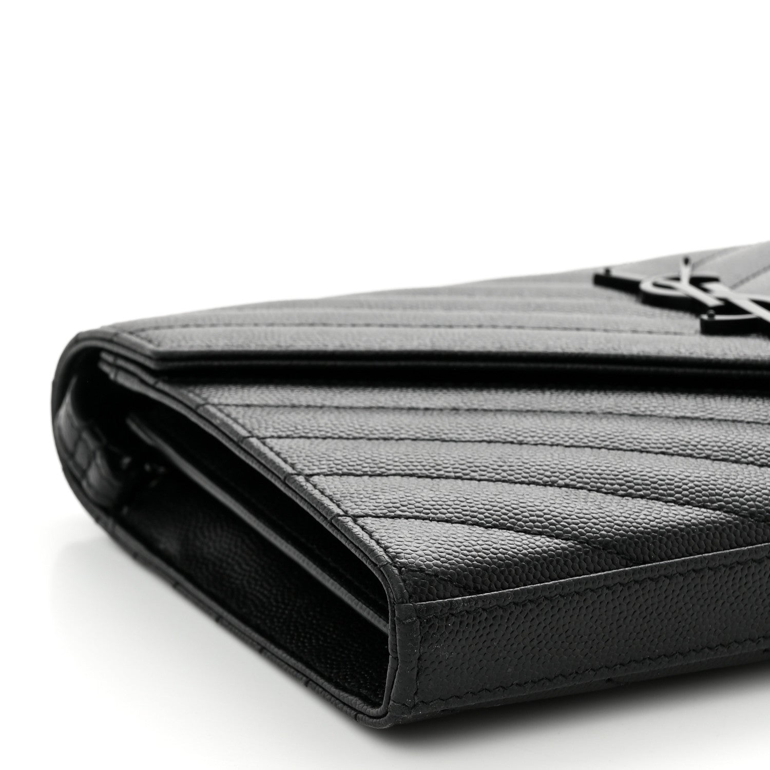 Saint Laurent Grain De Poudre Matelasse Chevron Monogram Monochrome Chain Wallet Black 9 of 10