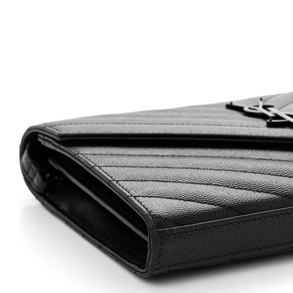 Saint Laurent Grain De Poudre Matelasse Chevron Monogram Monochrome Chain Wallet Black 9 of 10