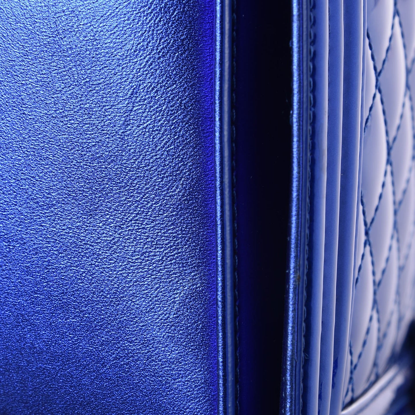 Metallic Patent Quilted Large Boy Flap Blue
