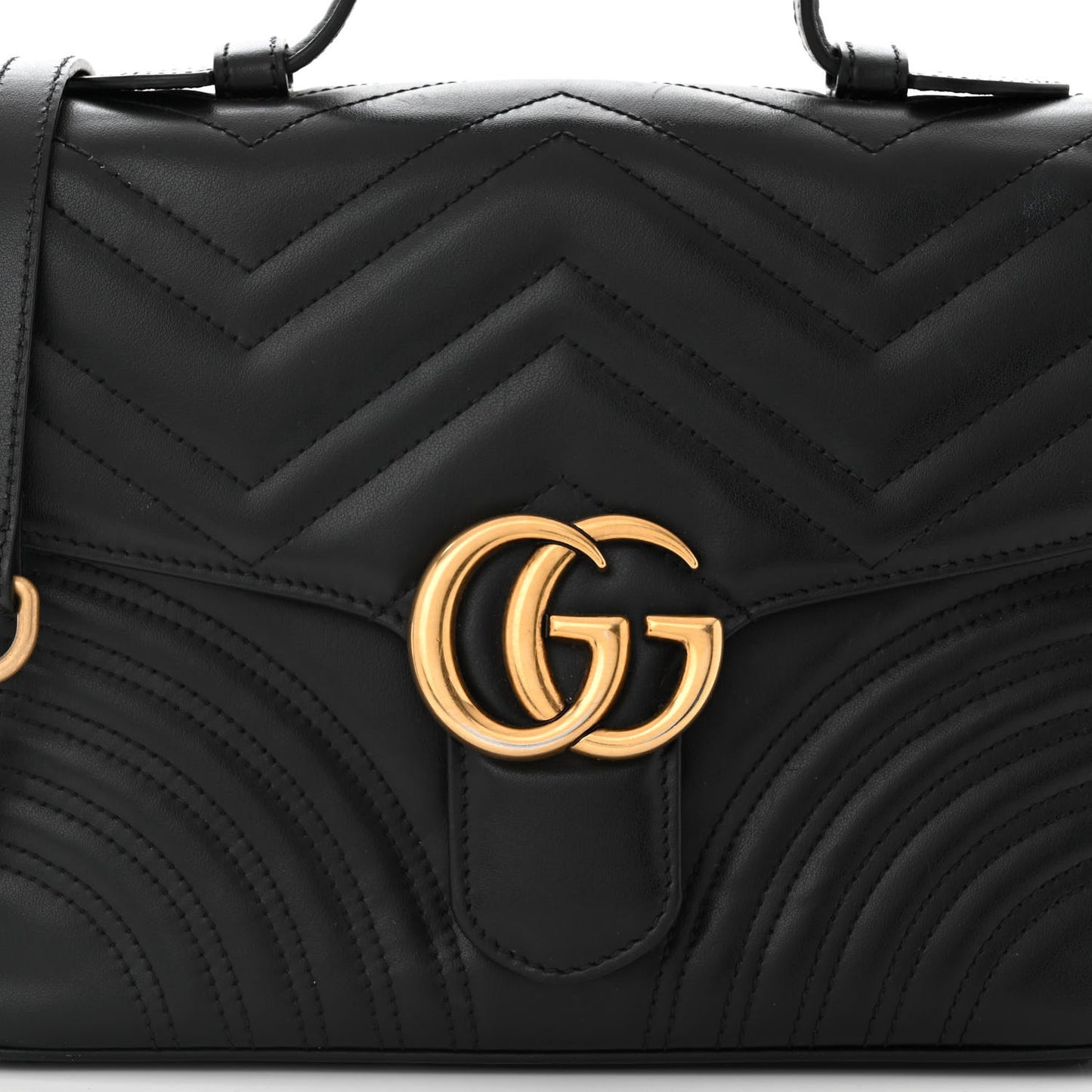 Calfskin Matelasse Small GG Marmont Top Handle Shoulder Bag Black