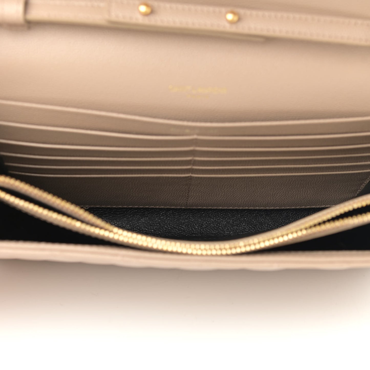 Grain De Poudre Mixed Matelasse Triquilt Monogram Chain Wallet Dark Beige