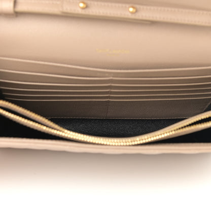 Saint Laurent Grain De Poudre Mixed Matelasse Triquilt Monogram Chain Wallet Dark Beige 5 of 11