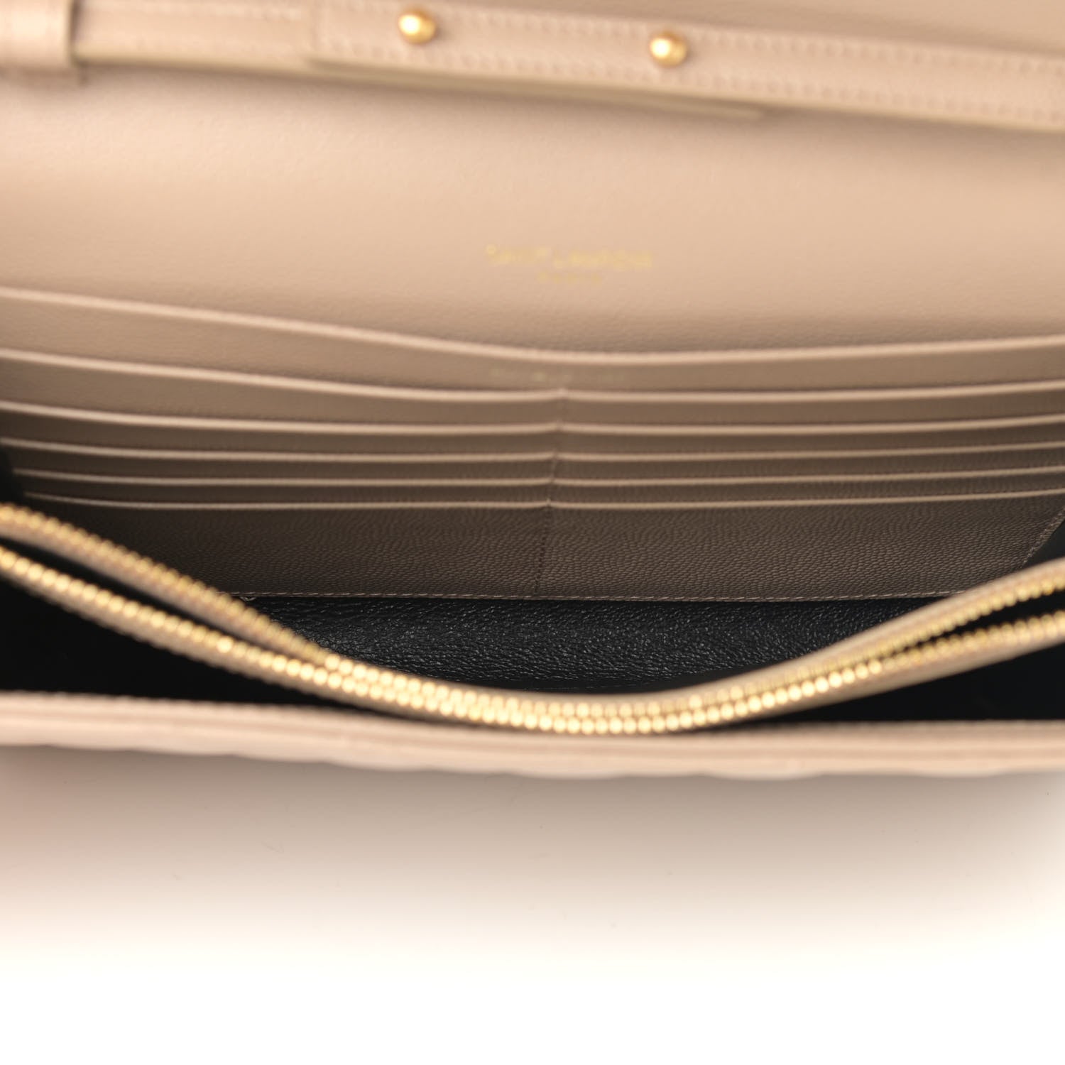Saint Laurent Grain De Poudre Mixed Matelasse Triquilt Monogram Chain Wallet Dark Beige 5 of 11