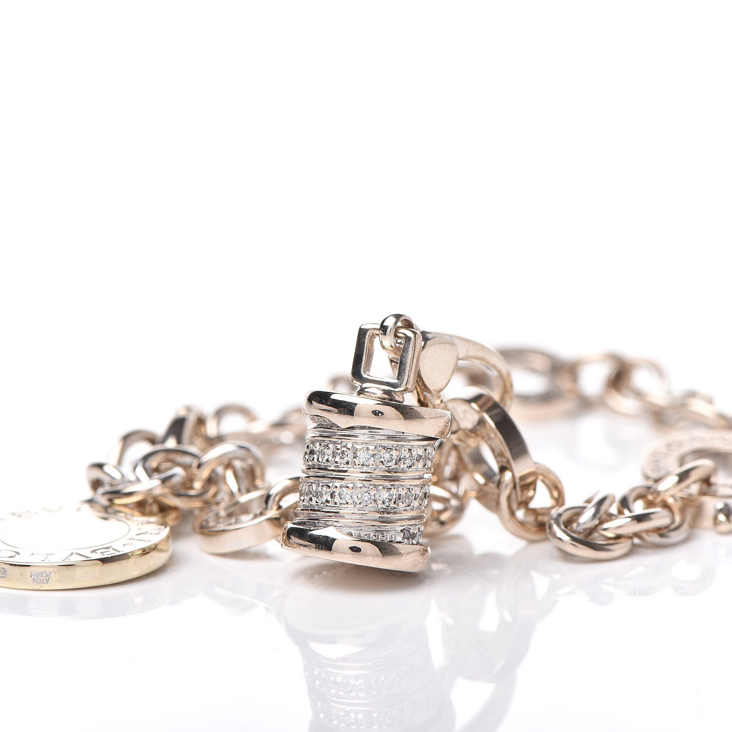 Bulgari 18K White Gold Diamond Charm Bracelet 7 of 8