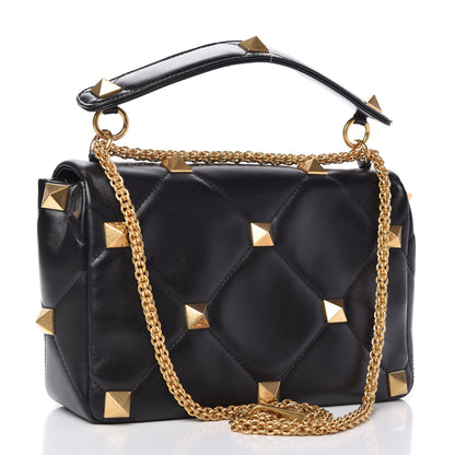 Valentino Garavani Nappa Large Roman Stud Shoulder Bag Black 3 of 9