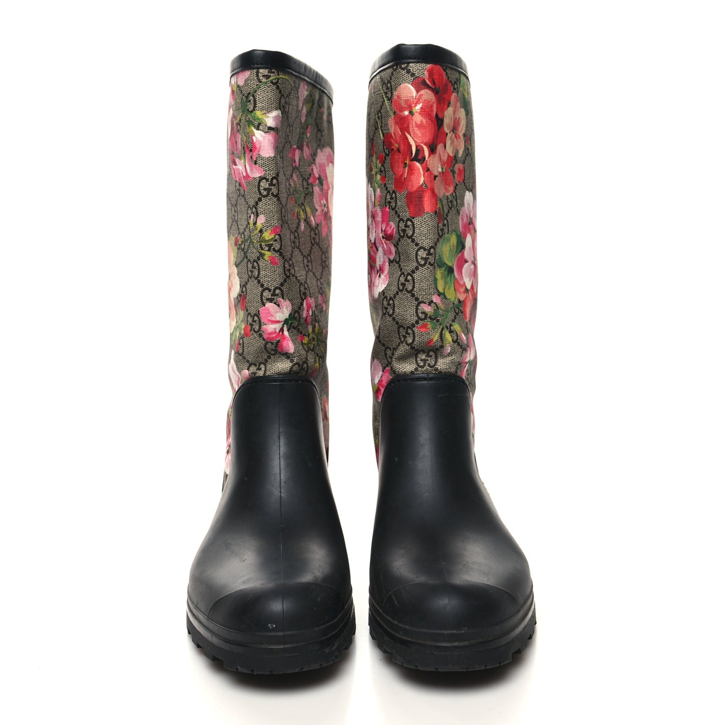 GG Supreme Monogram Blooms Flat Rubber Boots 37 Beige Multicolor
