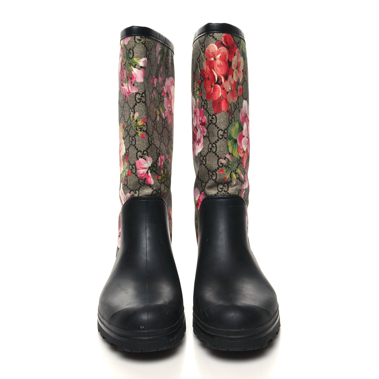 Gucci GG Supreme Monogram Blooms Flat Rubber Boots 37 Beige Multicolor 2 of 7