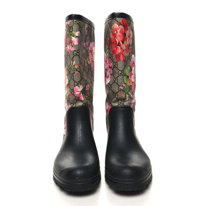 Gucci GG Supreme Monogram Blooms Flat Rubber Boots 37 Beige Multicolor 2 of 7