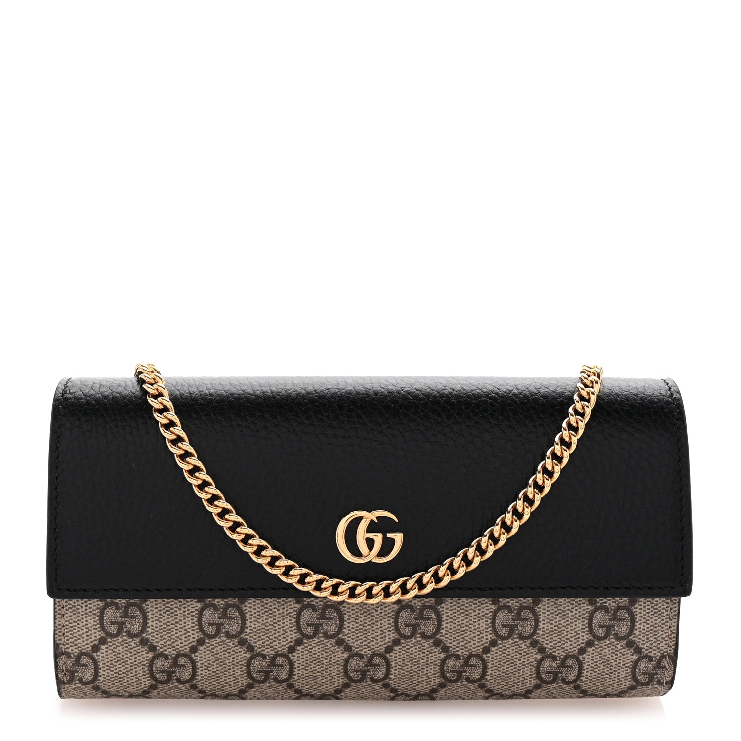 Gucci Dollar Calfskin GG Supreme Monogram Petite GG Marmont Wallet Chain Bag Black Beige Ebony 1 of 10