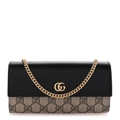Gucci Dollar Calfskin GG Supreme Monogram Petite GG Marmont Wallet Chain Bag Black Beige Ebony 1 of 10