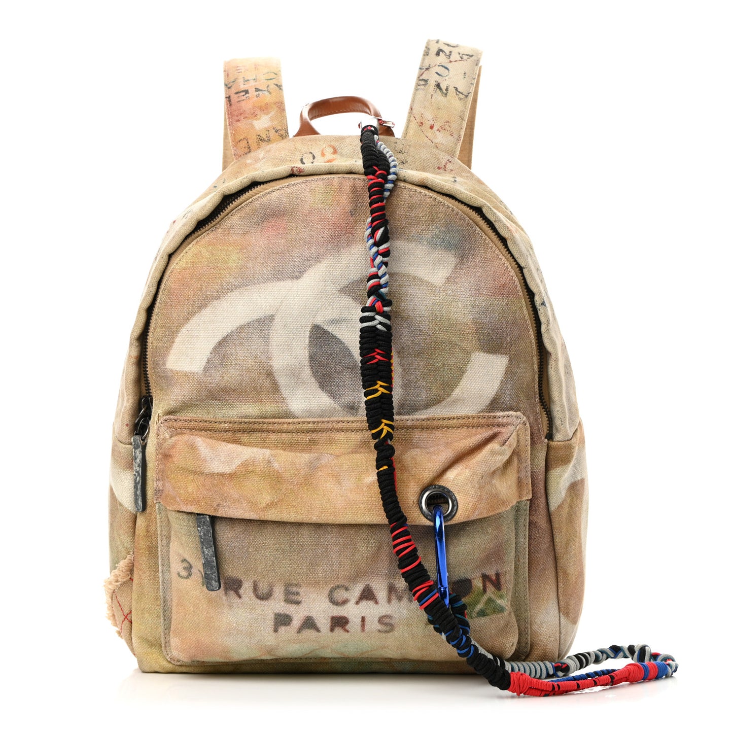 Graffiti Printed Canvas Medium Backpack Beige