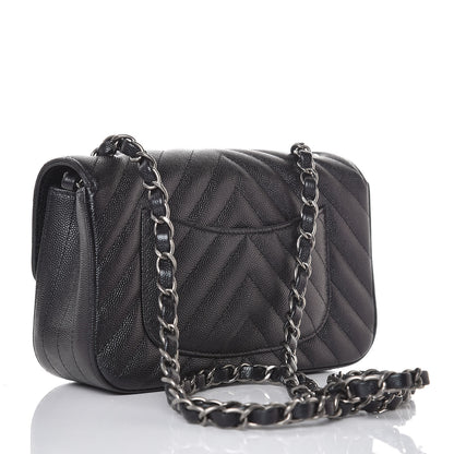 Chanel Metallic Caviar Chevron Quilted Mini Rectangular Flap Black 3 of 8
