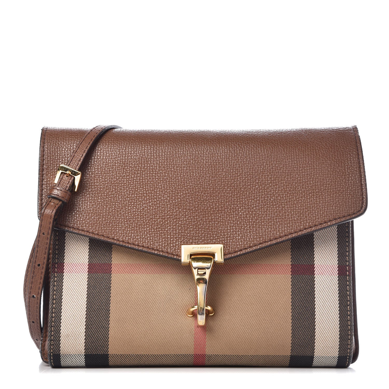 Burberry Derby Calfskin House Check Small Macken Crossbody Bag Tan 1 of 16