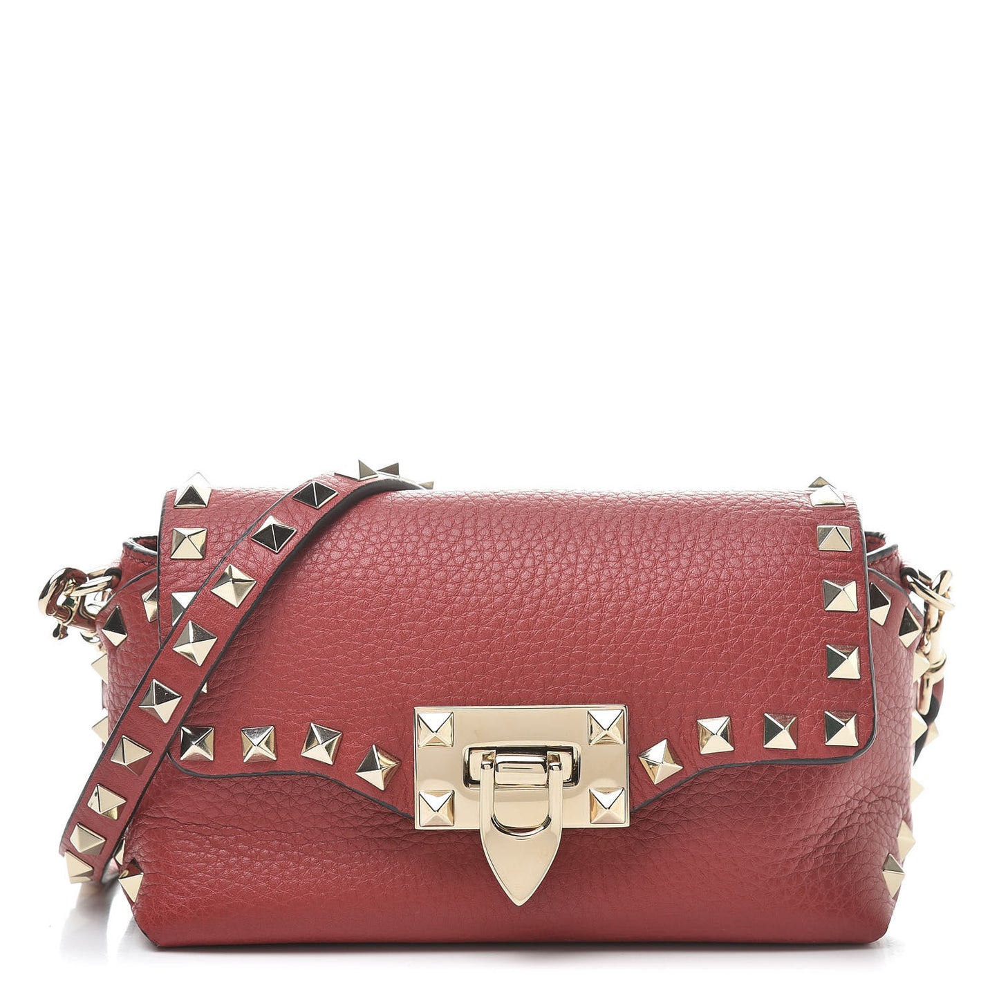Pebbled Calfskin Mini Rockstud Crossbody Bag Rosso Valentino