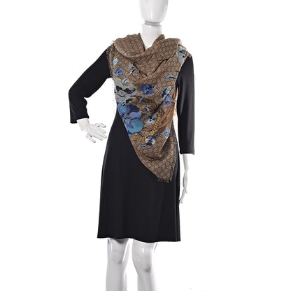 Gucci Wool Jacquard GG Monogram Big Panshie Fringe Shawl Sapphire Beige 2 of 4