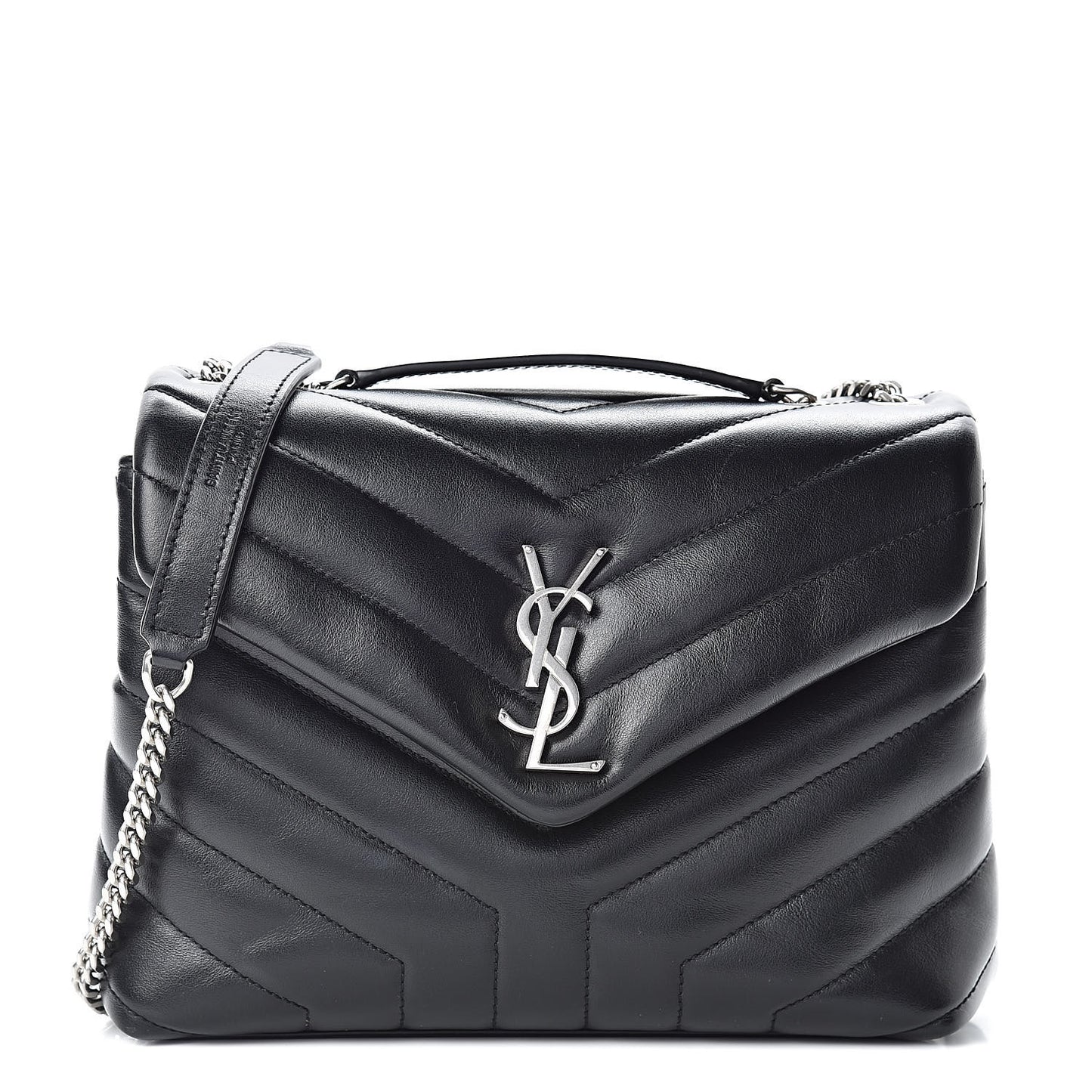Calfskin Y Quilted Monogram Small Loulou Chain Satchel Black