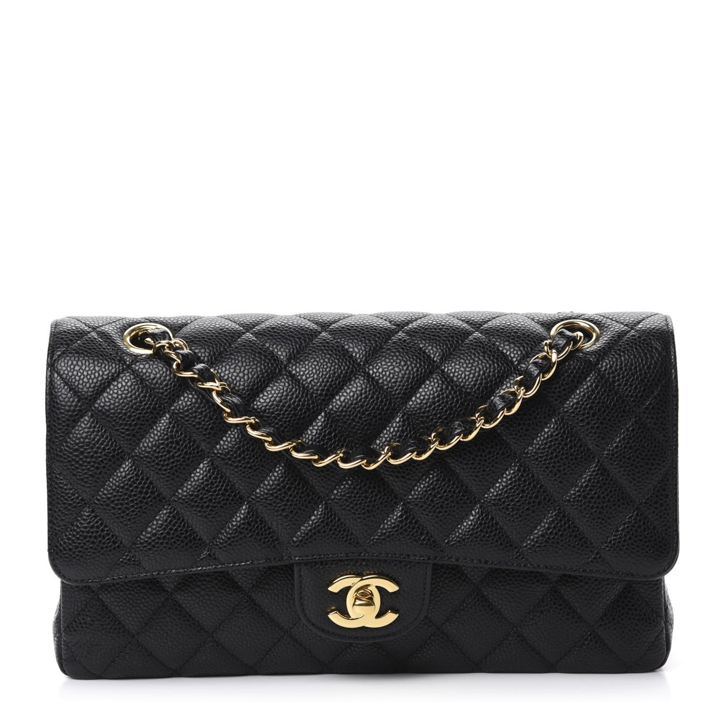 Caviar Quilted Medium Double Flap Black