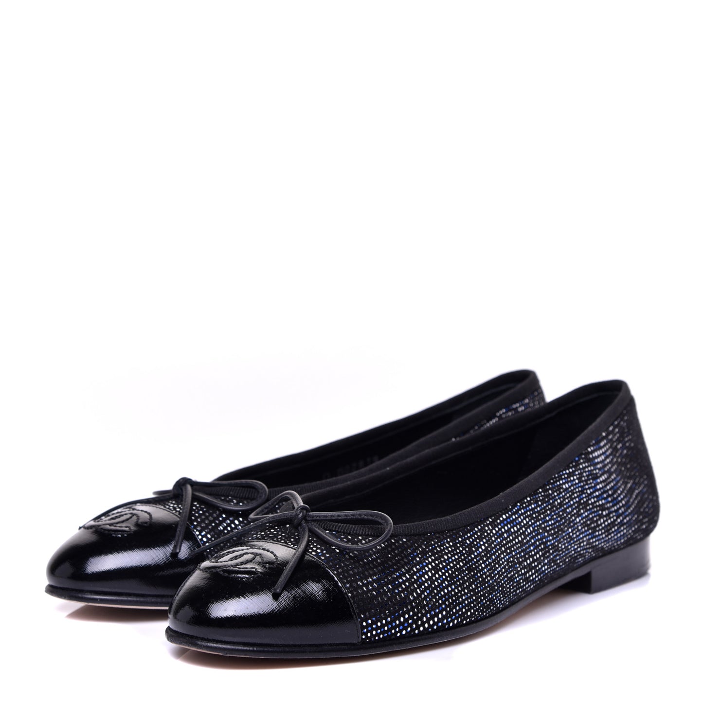 Fantasy Goatskin Patent Calfskin CC Cap Toe Ballerina Flats 36.5 Black Blue