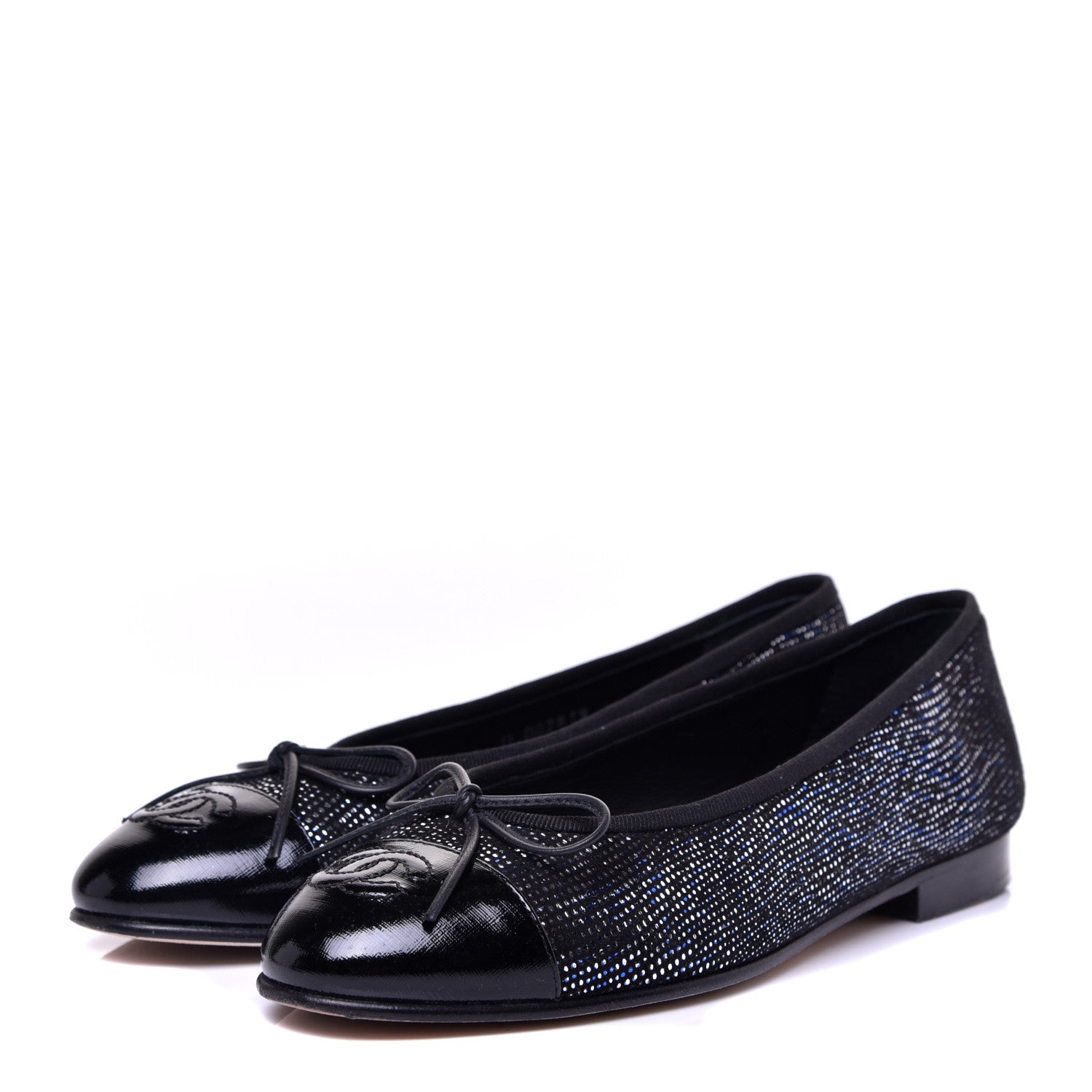 Chanel Fantasy Goatskin Patent Calfskin CC Cap Toe Ballerina Flats 36.5 Black Blue 2 of 11