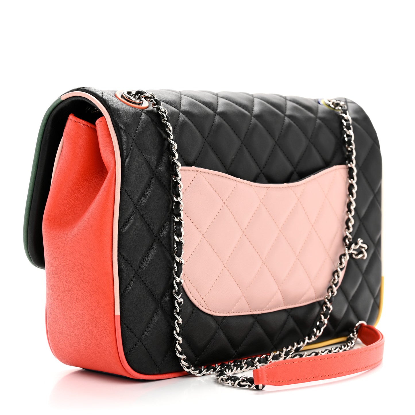 Lambskin Quilted Jumbo Cuba Color Flap Black
