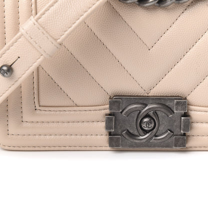 Chanel Caviar Chevron Quilted Small Boy Flap Light Beige 10 of 10
