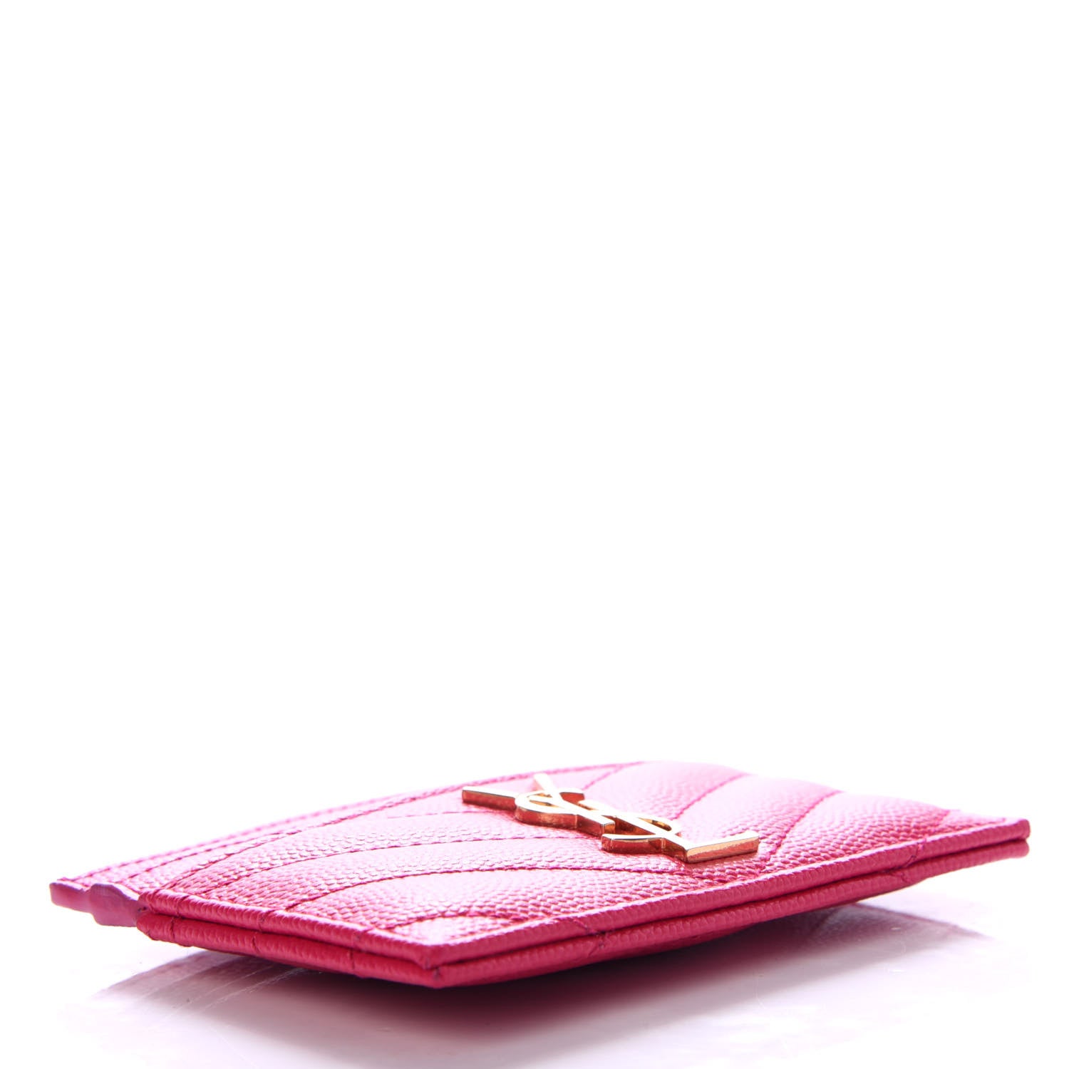 Saint Laurent Grain De Poudre Matelasse Chevron Monogram Credit Card Case Fresh Fuxia 4 of 8