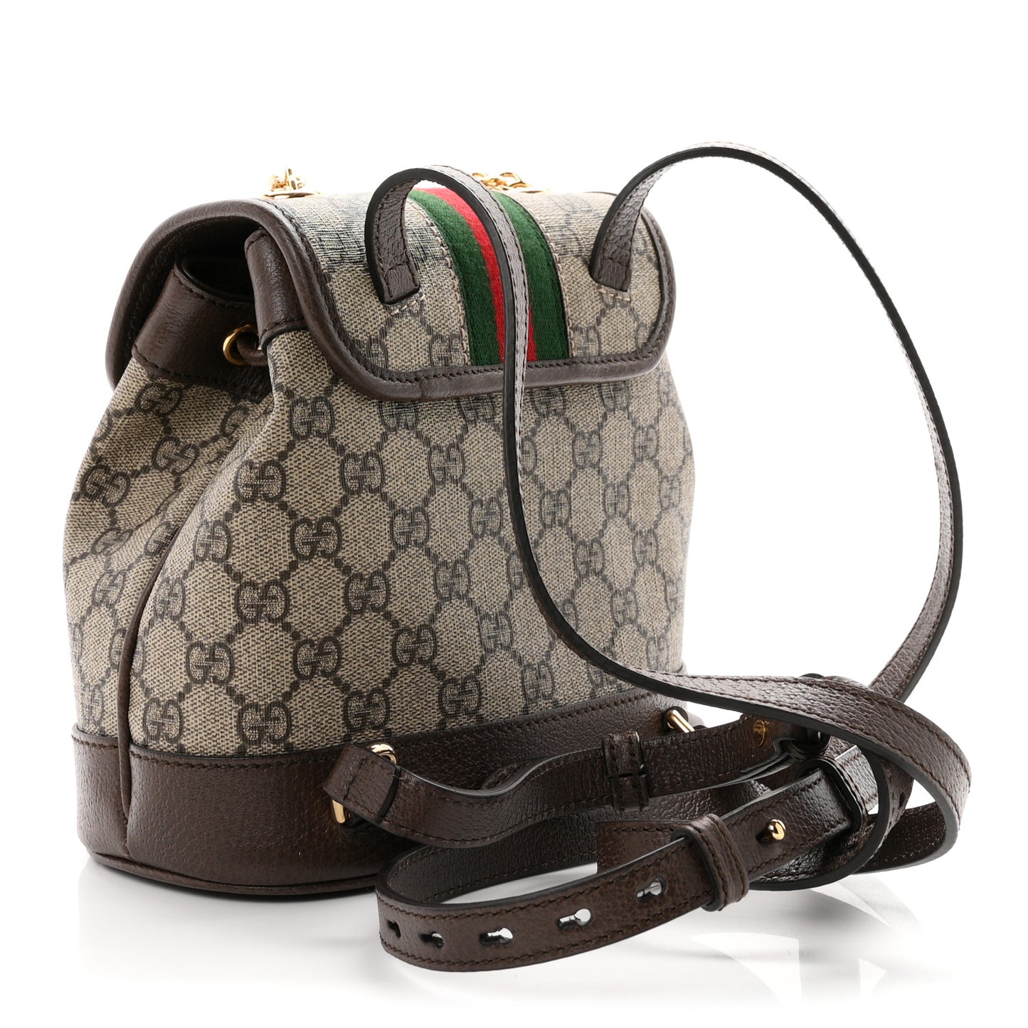 GG Supreme Monogram Textured Dollar Calfskin Web Mini Ophidia Chain Drawstring Backpack Beige Brown