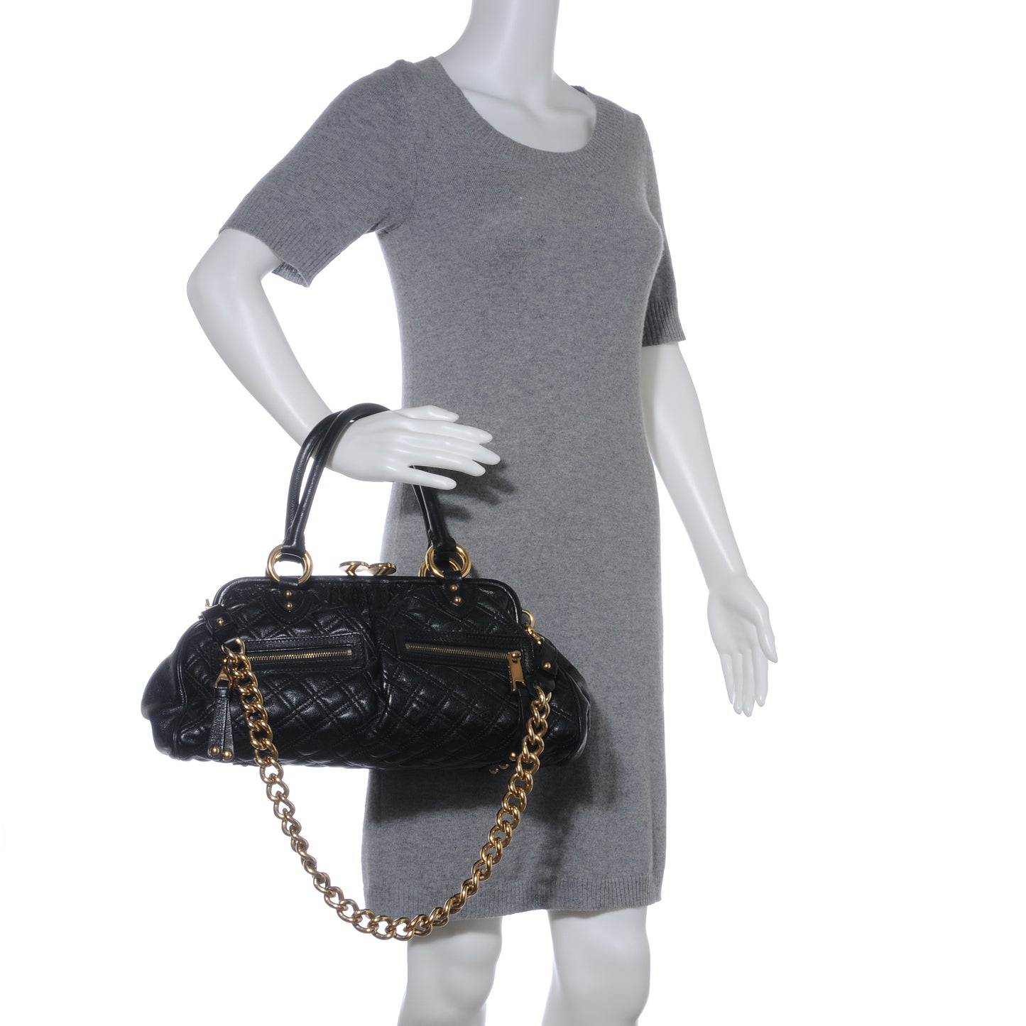 Quilted Leather East West Stam Bag Black