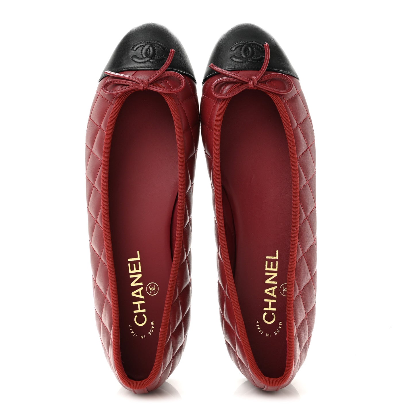 Lambskin Quilted CC Cap Toe Ballerina Flats 42 Burgundy Black