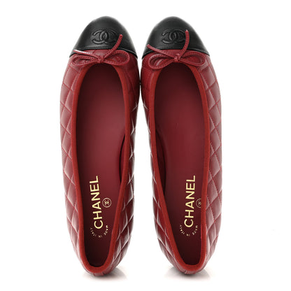Chanel Lambskin Quilted CC Cap Toe Ballerina Flats 42 Burgundy Black 2 of 10